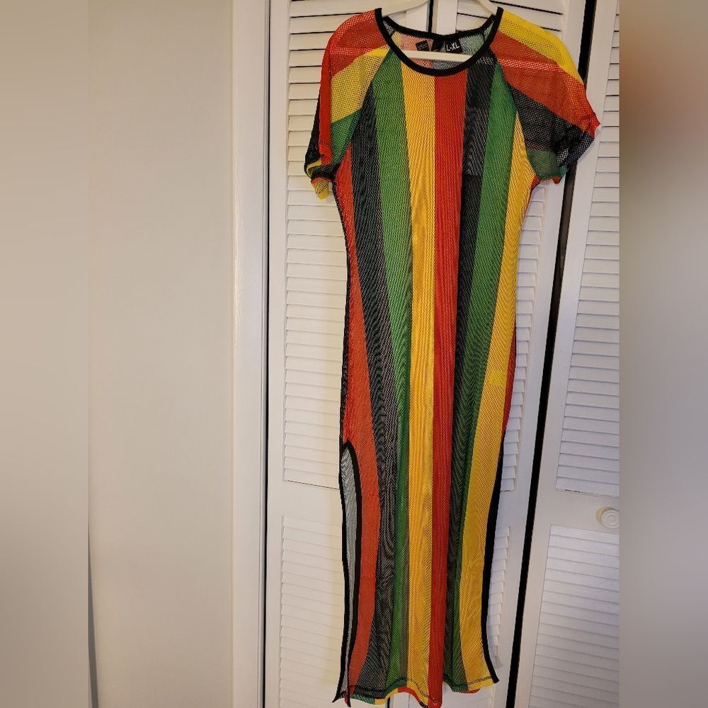 Rasta Double Slit Mesh Dress